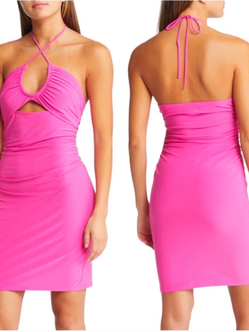 Open Edit Hot Pink Ruche Halter Neck Mini - Small *NEW*